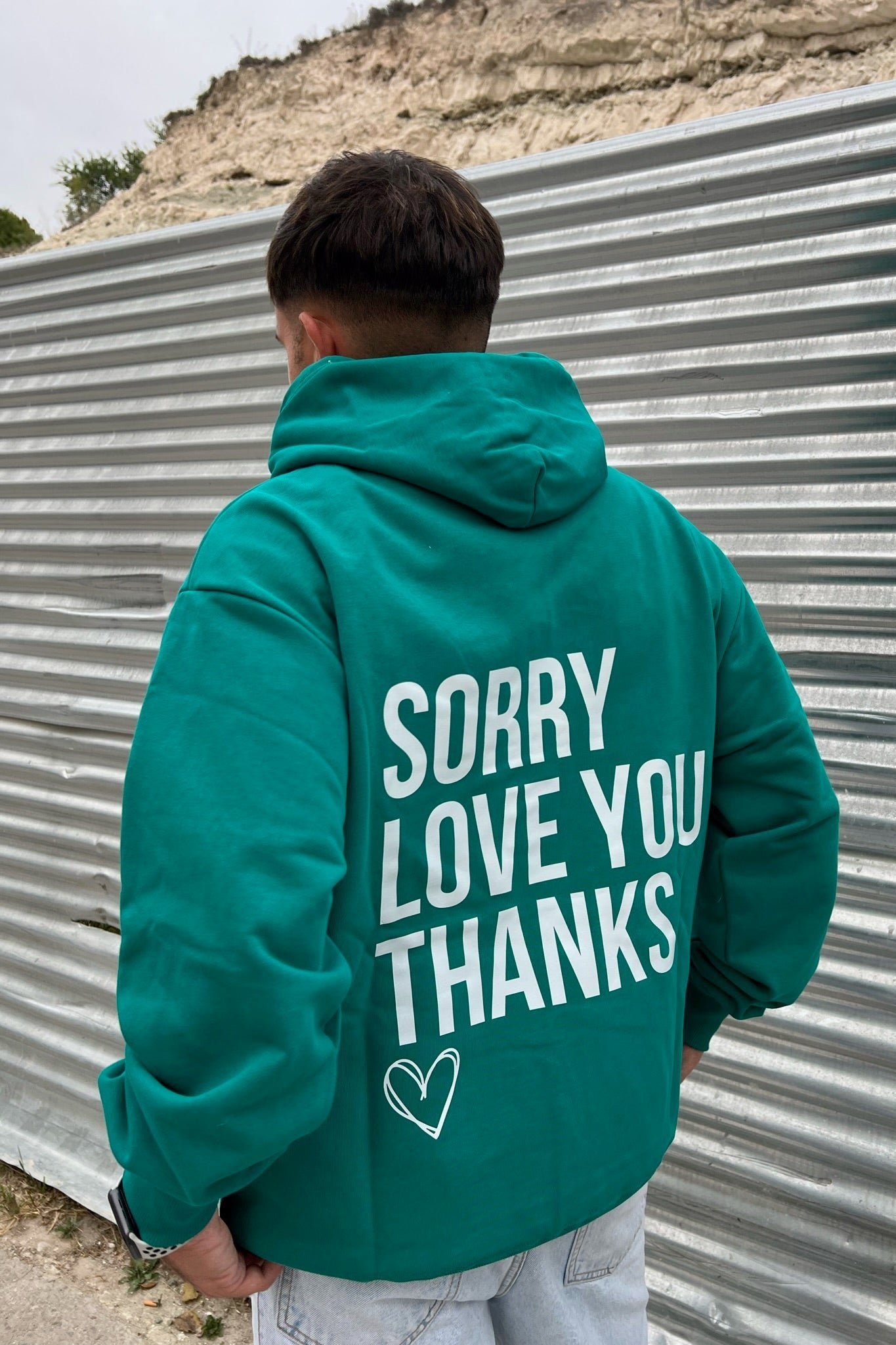 Hoodie Verde - Sorry, Love U, Thanks